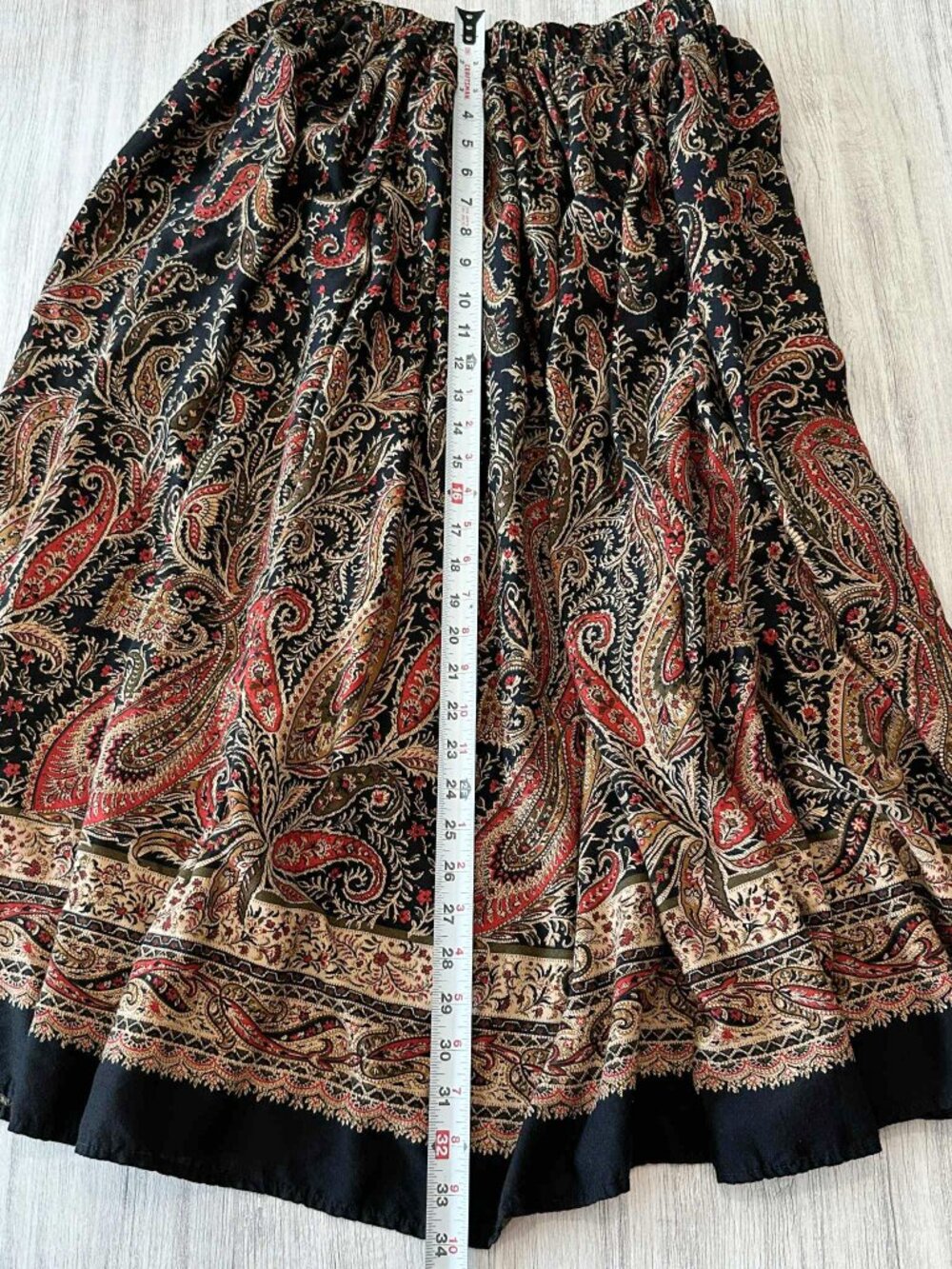 Share Vintage Howard Wolf Paisley Floral Black Red Maxi Skirt Sz 10 Boho Flowy - Picture 4 of 5
